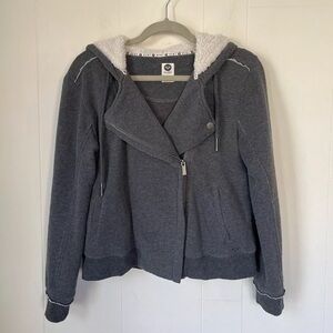 Roxy Faux Fur Hooded Zip Up Gray Bomber Jacket Peacoat Style Womens Size Small